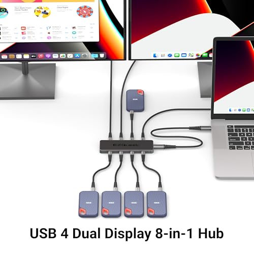 USB 4 Hub 8-in-1: Dual 4K 60Hz/8K Display, 7X USB-C Ports (3X USB4, 4X 10Gbps Data), 100W PD - Thunderbolt 3/4 Dock for MacBook Pro/Air M1/M2/M3, Windows, Chromebook - color: USB4 Max 8-in-1(Space Black)