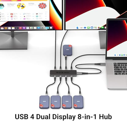 USB 4 Hub 8-in-1: Dual 4K 60Hz/8K Display, 7X USB-C Ports (3X USB4, 4X 10Gbps Data), 100W PD - Thunderbolt 3/4 Dock for MacBook Pro/Air M1/M2/M3, Windows, Chromebook - color: USB4 Max 8-in-1(Space Black)