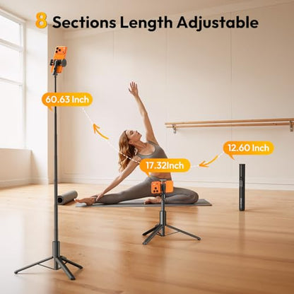 Phone Tripod Selfie Stick, ULANZI SK27 61" Extendable Selfie Stick for iPhone/Android with Wireless Remote Cold Shoe Mount, Portable Phone Tripod Stand for Video Recording, Stream, Travel, Vlogging - size: 61"-Phone Clamp