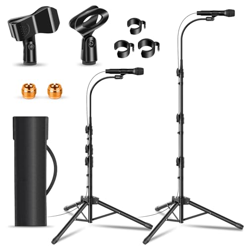 2 Pack Mic Stand Gooseneck Microphone Boom Stand for Singing Height Adjustable from 24” to 67” with 2 Mic Clips for Adults and Kids Singing Lecture Stage - size: 2 Pack