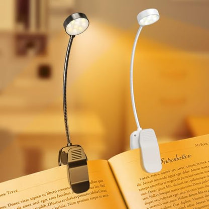 KTEBO 2 Pack Rechargeable Book Light Clip-On Reading Light for Books in Bed | 9 eye-friendly modes from 3 color temperatures and 3 brightness, USB-C up to 30 hrs - Black & White - color: Black & White