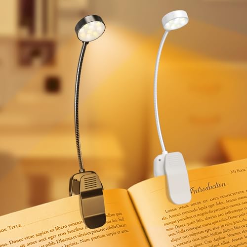 KTEBO 2 Pack Rechargeable Book Light Clip-On Reading Light for Books in Bed | 9 eye-friendly modes from 3 color temperatures and 3 brightness, USB-C up to 30 hrs - Black & White - color: Black & White