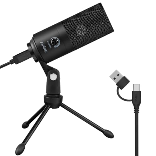 FIFINE USB Microphone, Metal Condenser Recording Microphone for MAC OS, Windows, Cardioid Laptop Mic for Recording Vocals, Voice Overs, Streaming, Meeting and YouTube Videos-K669B - color: Black