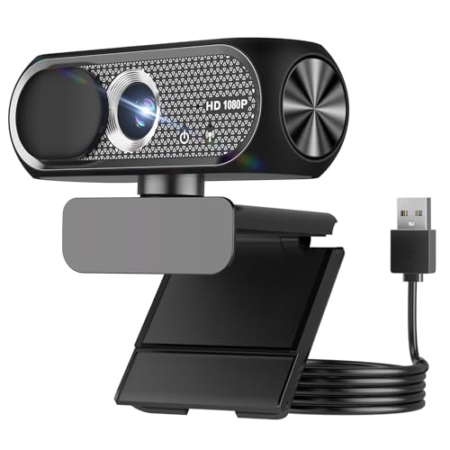 1080P HD Webcam with Microphone, Noise Cancellation, Privacy Cover, Wide-Angle Lens, Auto Light Correction, Plug & Play USB Webcam for Laptop, Desktop, PC, Mac, Zoom, Skype, Streaming (Black)
