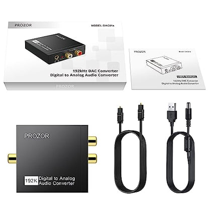 PROZOR 192KHz Digital to Analog Audio Converter DAC Digital Optical to RCA Analog L/R Converter, SPDIF Toslink Optical to 3.5mm Jack Adapter for PS3 HD DVD PS4 Amp Apple TV Home Cinema -Aluminum Alloy - size: Aluminum Alloy Shell, style: 2.0CH PCM