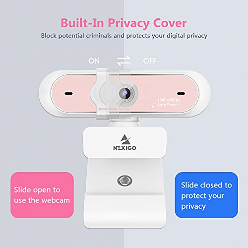 NexiGo N660P 1080P 60FPS Webcam with Software Control, Dual Microphone & Cover, Autofocus, HD USB Computer Web Camera, for OBS/Zoom/Skype/FaceTime/Teams/Twitch, Pink - style: 1080P 60FPS Webcam Pink