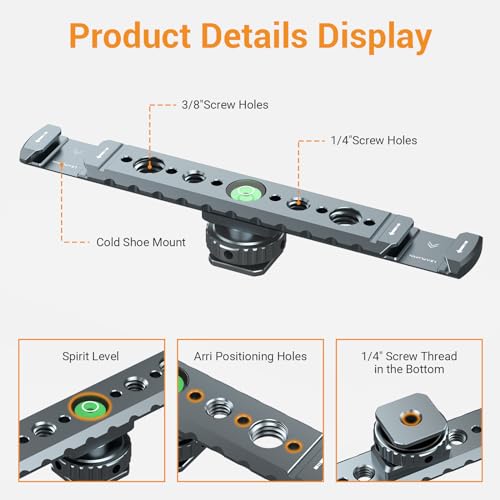 Dual Cold Shoe Mount for Vlogging, Metal Microphone Mount with 1/4" Tripod Screw, Hot Shoe Mount with 4 Screw Holes, Flash Bracket Suitable for DSLR Camera,Microphone Audio Recorder Monitors