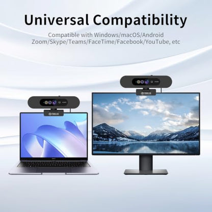 TOALLIN 2K QHD Webcam for Windows Hello Face Login, IR Facial Recognition Camera, USB Webcam with Microphone, 92° Wide Angle View, Computer Web Camera for Video Calls