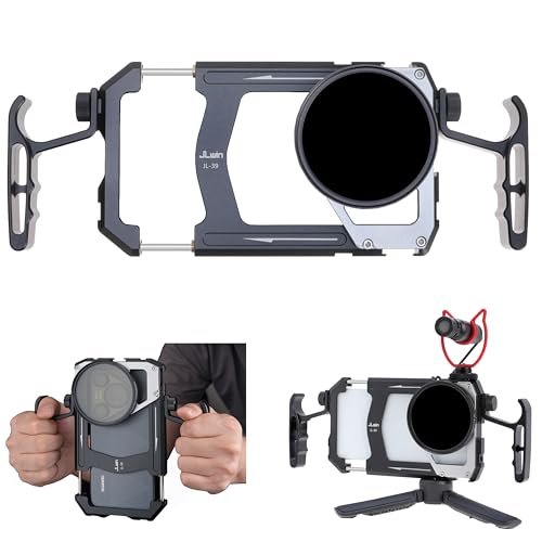Fotga Universal Smartphone Cage Photo Video Stabilizer W/Handles + 67mm Variable ND Filter for iPhone 17 16 15 14 Pro Max Samsung Cell Phone Vlog Live Stream Video Recording, Cold Shoe Tripod Mount - color: Cage+67mm variable ND filter