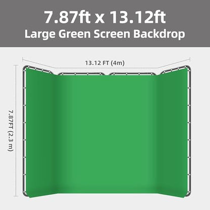 7.87ft x 13.12ft Green Screen Backdrop Kit with Stand, Adjustable Background with Heavy Duty Stand, Large Collapsible Backdrop for Studio Photography, Video Shooting, Live Streaming, Gaming