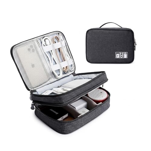 Lanola Travel Cable Organizer Bag, Electronic Accessories Case Portable Double Layer Cable Storage Bag for Cord,phone,Charger, Flash Drive, Phone, SD Card,Personal Items - (Black) - color: Black