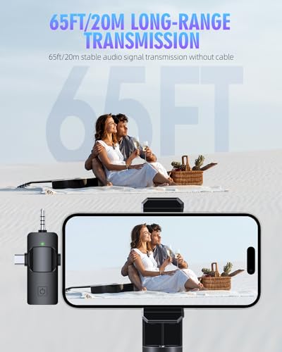 PQRQP 3 in 1 Wireless Lavalier Microphones for iPhone, iPad, Android, Camera, USB-C Microphone, 7-Hour Battery, Mini Microphone with Noise Reduction for Video Recording, Vlog, YouTube, TikTok