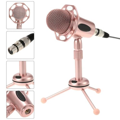 Toddmomy Flexible Alloy Microphone Kit with Stable Pedestal for Game Voice Chat and Live Streaming, Modern Simple Appearance Desktop Microphone Accessory in Pink,