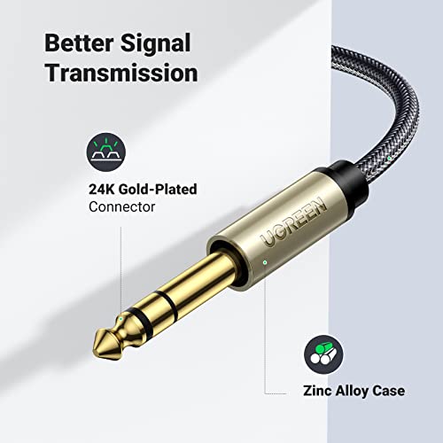 UGREEN 1/8 to 1/4 Stereo Cable 3.5mm TRS to 6.35mm Audio Cable Guitar to Aux Male Cord with Zinc Alloy Housing and Nylon Braid for Guitar, Laptop, Home Theater Devices, Speaker and Amplifiers 16FT - size: 16FT