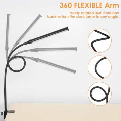 ShineTech LED Desk Lamp with Clamp, Clip On Desk Lamp for Home Office, 3000K Warm White & 11 Brightness Level, Flexible Gooseneck Architect Desk Light, Eye Caring Reading Lamp with USB Adapter - color: 3000K- Warm White
