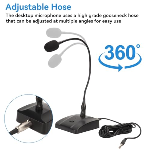 Gooseneck Microphone, 6.35mm Wired Microphone Gooseneck Condenser Microphone Desktop Microphone with Mute Button Computer Mic Podium Microphones Desktop Microphone Computer Mic Podium Microphones