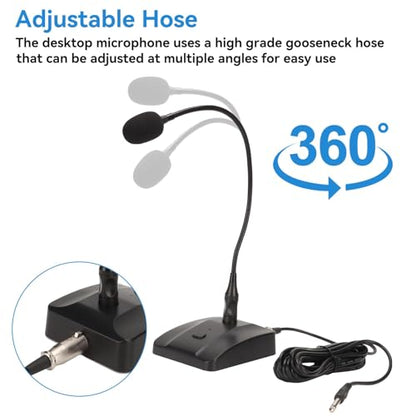 Gooseneck Microphone, 6.35mm Wired Microphone Gooseneck Condenser Microphone Desktop Microphone with Mute Button Computer Mic Podium Microphones Desktop Microphone Computer Mic Podium Microphones