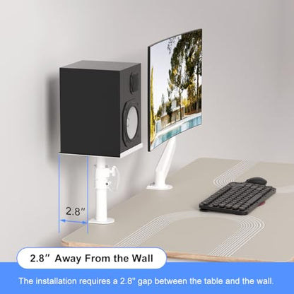 suptek Clamp-on Speaker Stand Desk Mount Set, Height Adjustment, Tilt, Swivel, 9.6 x 8.8 inch Trays, Universal Audio Holders for Computer and Bookshelf Speakers, Elevated Sound, 2 Pack, White, SDM001W - color: White