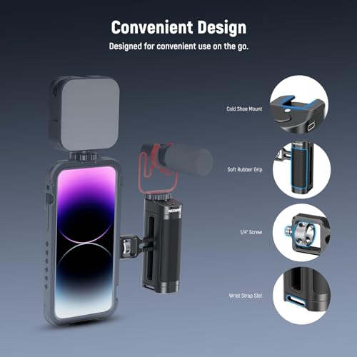 NEEWER Side Handle Grip with Wireless Remote Control Button Shutter Trigger for Smartphone Cage Video Rig, 2 Mount Adapters with 1/4" Screws & Locating Pins, Compatible with SmallRig Cages, PA005E