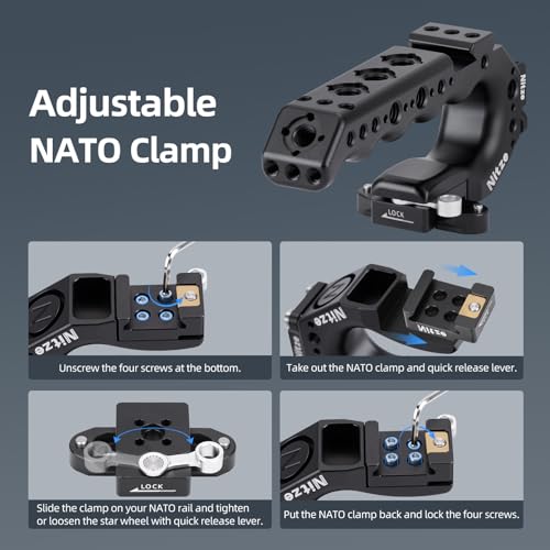 Nitze Quick Release NATO Handle with NATO Rail and Cold Shoe Adapter, Ergonomic Camera Top Handle for Camera Rigs (Stinger Series) - PA28-A