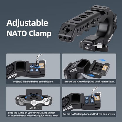 Nitze Quick Release NATO Handle with NATO Rail and Cold Shoe Adapter, Ergonomic Camera Top Handle for Camera Rigs (Stinger Series) - PA28-A