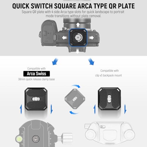 NEEWER Quick Release Plate 38mm Square Arca Type QR Camera Mount Plate for Camera Strap Clip, Tripod Head to Shoulder Strap Quick Switch with 4 Safety Pins, QPR-5 - style: QPR-5