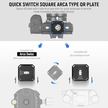 NEEWER Quick Release Plate 38mm Square Arca Type QR Camera Mount Plate for Camera Strap Clip, Tripod Head to Shoulder Strap Quick Switch with 4 Safety Pins, QPR-5 - style: QPR-5