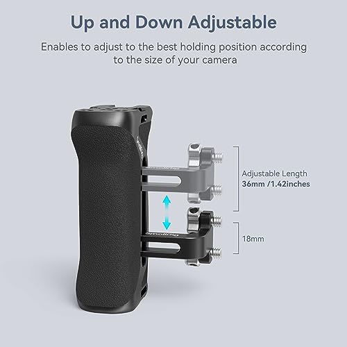 SmallRig Aluminum Side Handle for Camera Cages, Universal Ergonomic Side Handgrip with Bulit-in 1/4"-20 Locating Hole, Strap Hole, Cold Shoe, 36mm Up/Down Adjustable - style: Screws Side Handle