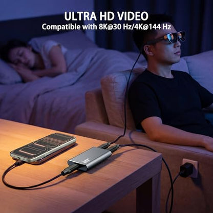 USB-C AR Glasses Adapter, 8K 30Hz/4K 144Hz, Power & Charge Sync | Compatible Xreal/Viture/RayNeo/Rokid AR Glasses,Steam Deck,ROG Ally,Switch 2,DJI RC 2,iPhone 15-17,Android,No Signal Lag