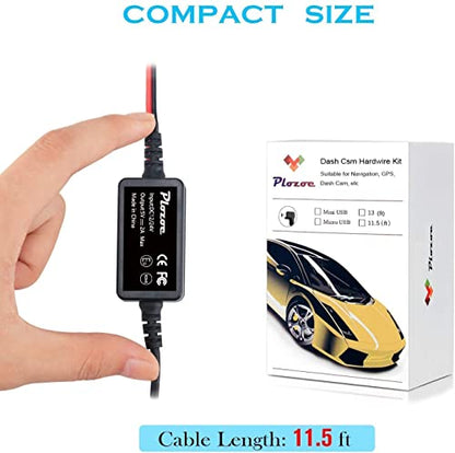 Dash Cam Hardwire Kit,USB C Polyvinyl Chloride Hard Wire Kit Fuse for Dashcam, Plozoe 12V-24V to 5V Car Dash Camera Charger Power Cord, Gift 4 Fuse Tap Cable and Installation Tool（11.5ft) , Black