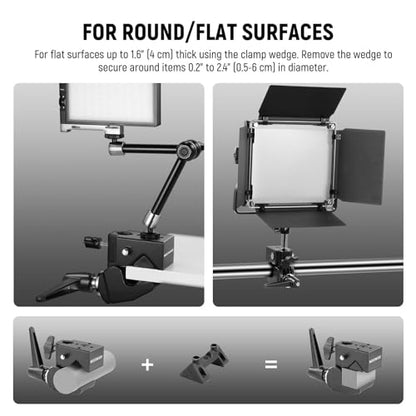 NEEWER 2 Pack Super Clamp with 5/8" Stud, Spring Lock, 2.4" Jaw Grip Heavy Duty Crab Pole Clamp for Round Pipe Flat Surface, for Photography Studio Camera Lighting Mounting, Max Load 33lb/15kg, UA017 - style: UA017(2 Pack）