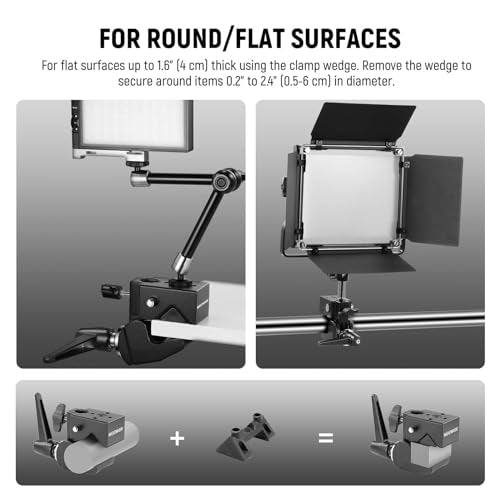 NEEWER Super Clamp with 5/8" Stud, Spring Lock, 2.4"/6cm Jaw Grip Heavy Duty Crab Pole Clamp for Round Pipe Flat Surface, for Photography Studio Camera & Lighting Mounting, Max Load 33lb/15kg, UA017 - style: UA017(1 Pack）