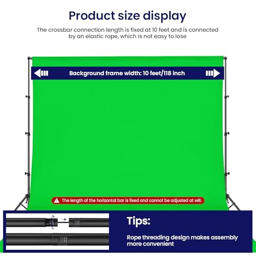 Jiang&Rong Portable Reverse-Folding Backdrop Stand Kit, 10ft x 6.5ft (W x H) Adjustable Background Stand with a Carrying Bag for Party, Birthday, Wedding, Graduation