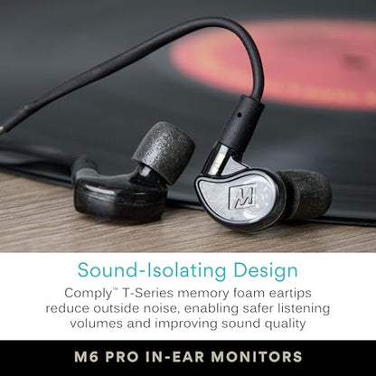 MEE audio M6 PRO Musicians' In-Ear Monitors Wired + Wireless Combo Pack: Includes IEMs, 2 Audio Cables and BT3 Hi-Res Bluetooth Audio Adapter w/aptX, LDAC, Auracast Support, & Built-In Headset (Black) - color: Black, style: IEMs + Bluetooth Adapter