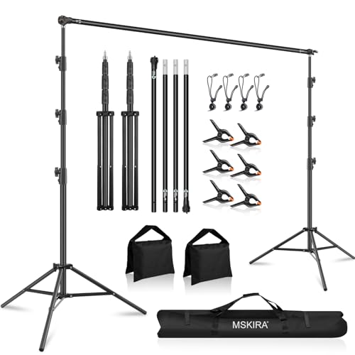 10.2x10Ft Heavy Duty Backdrop Stand, MSKIRA Adjustable Backdrop Support System Kit, Photoshoot Background Stand for Parties, Advertising Display with 6 Clamps, 4 Clips, 2 Sandbags, Carry Bag