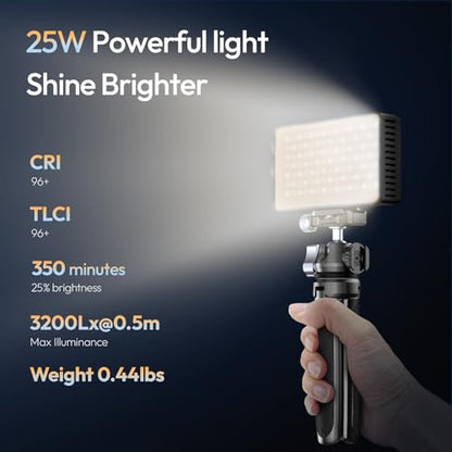 ULANZI PL25 Video Light, 25W LED Camera Light Mini Panel Bi-Color for DSLR Photography, 3200Lux, CRI≥96 2700K-6500K, 2000mAh Rechargeable Portable On-Camera Lighting for Photo, Video, YouTube, Vlog