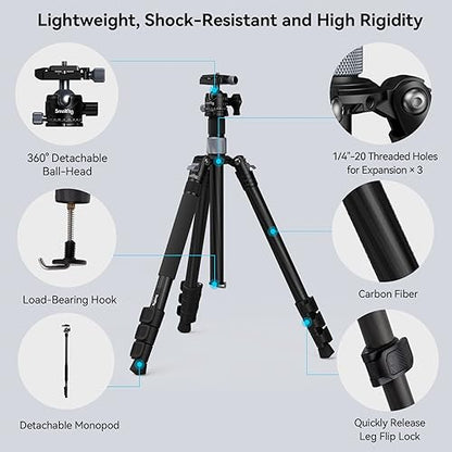 SmallRig AP-20 Carbon Fiber Tripod, 62.2" Camera Tripod Monopod with Center Column, Compact Lightweight Tripods with 360° Ball Head, Payload 26.5 lbs, Quick Release Plate, for DSLR Camera - 4059 - style: 62.2"