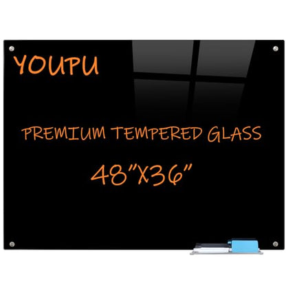 Magnetic Blackboard 48“ x 36” Black Glass Dry-Erase Board Wall-Mounted Frameless Whiteboard Bulletin Board Suitable for Offices, Schools, and Homes(Black) - size: 36"W x 48"H