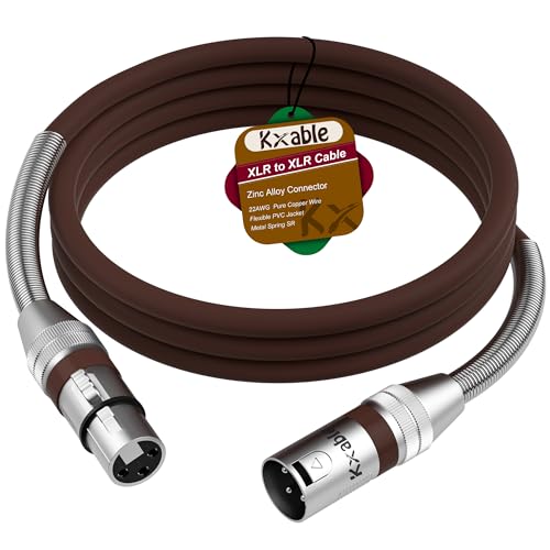 Kxable XLR Microphone Cable 1 FT, XLR Male to Female Balanced Mic Cable, 3-Pin Shielded Speaker Cord, Zinc Alloy Connectors, 22AWG Pure Copper, Metal Spring SR, Recording Studio, Podcast, Brown - color: Brown, size: 1FT
