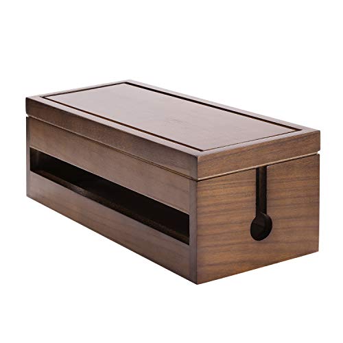 Changsuo Cable Management Box Wooden Cord Organizer Box for Extension Cord Power Stripe Surge Protector Wire Management Concealer Cover Hider for Desktop Home Office Kitchen (Brown) - color: Brown