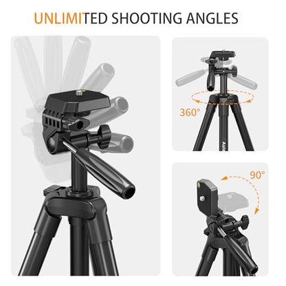 60″ Camera Tripod Lightweight Travel Tripod Stand Compatible with Canon Nikon DSLR Cameras with Wireless Remote Phone Holder and Bag Max Load 6.6 LB Black