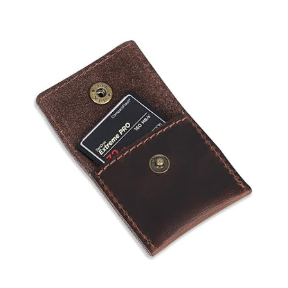 Leather Ring Pouch, Brown Leather Jewelry Holder, Wedding Case for Men and Women - Full Grain Pouch for Engagement Handcrafted Bridal Jewellery Storage, Guitar Picks Camera SD Card Holder - color: Brown