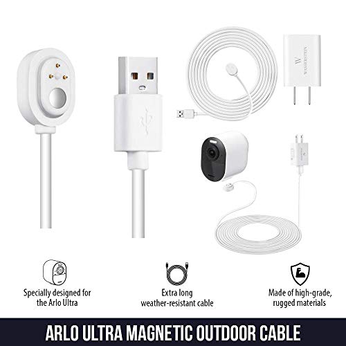 16ft/4.8m Weatherproof Outdoor Charging Cable with Quick Charge Adapter Compatible with Arlo Ultra/Ultra 2/Pro 3/Pro 4/Pro 5s (White) – NOT Compatible with Arlo Pro (6th Gen)/Essential Spotlight - size: 1 Pack, 16ft