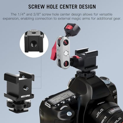 Triple Cold Shoe Mount Cold Shoe Adapter, Aluminum Camera Hot Shoe Extension Bracket with 3 Port Cold Shoe Mounts for Camera Cage Flash LED Light Monitor Microphone (62028)