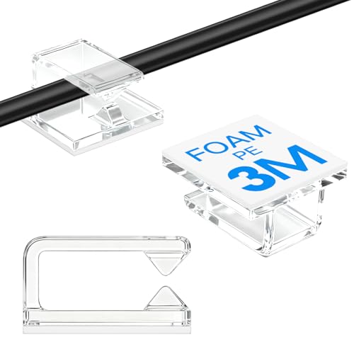 60Pcs Cable Clips, Small, Clear, Adhesive Wire Clips, Cable Management Wire Organizer Cord Holder for Under Desk, Car, Wall, TV PC Ethernet Cable - color: Clear, size: 3/8"-60PCS