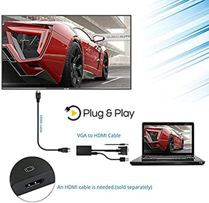 ONTEN VGA to HDMI, 1080P Adapter (Male to Female) for Computer, Desktop, Laptop, PC, Monitor, Projector, HDTV with Audio Cable and USB Cable (1 Pcs) - color: 1 Pcs, Compact