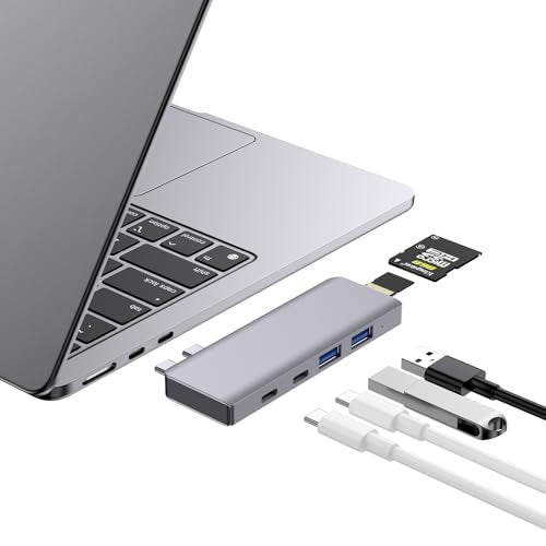 USB C Hub, 6 in 2 USB Adapter for MacBook Pro Air Thunderbolt 4 Dock with 100W PD, 40Gbps, USB-C 3.0, 2 USB-A 3.0, SD/TF Card Reader, Compatible with MacBook Pro Air M1/M2/M3/M4 - size: 9887 Midnight