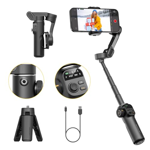 AOCHUAN Gimbal Stabilizer for iPhone, 3-Axis Phone Gimbal Built in 7.8' Extension Rod, Portable Gimbal Stabilizer w/OLED Display for iPhone/Android, Perfect for TikTok YouTube Vlogging-Smart X2 Black - color: Black, size: Standard
