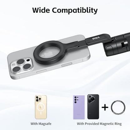 VRIG TP-27 Magnetic Pocket Selfie Stick Tripod for iPhone, 21" Extendable Phone Tripod with Cold Shoe and Magnetic Phone Holder, Compatible with iPhone 17 16 15 14 13 12 Series