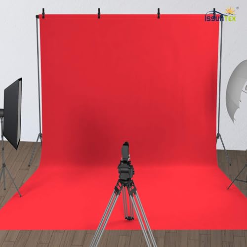 ISSUNTEX 9X15 ft Background Polester Backdrop, Photo Studio, Collapsible High Density Screen for Video Photography and Television-Red - color: Red